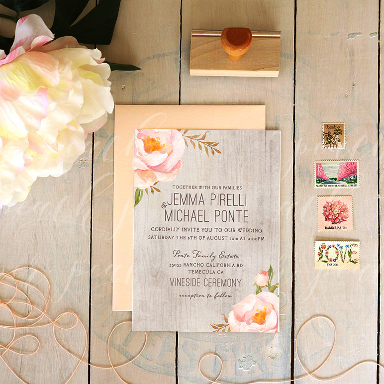 Wedding Invitation Suite - Rustic Pink Floral