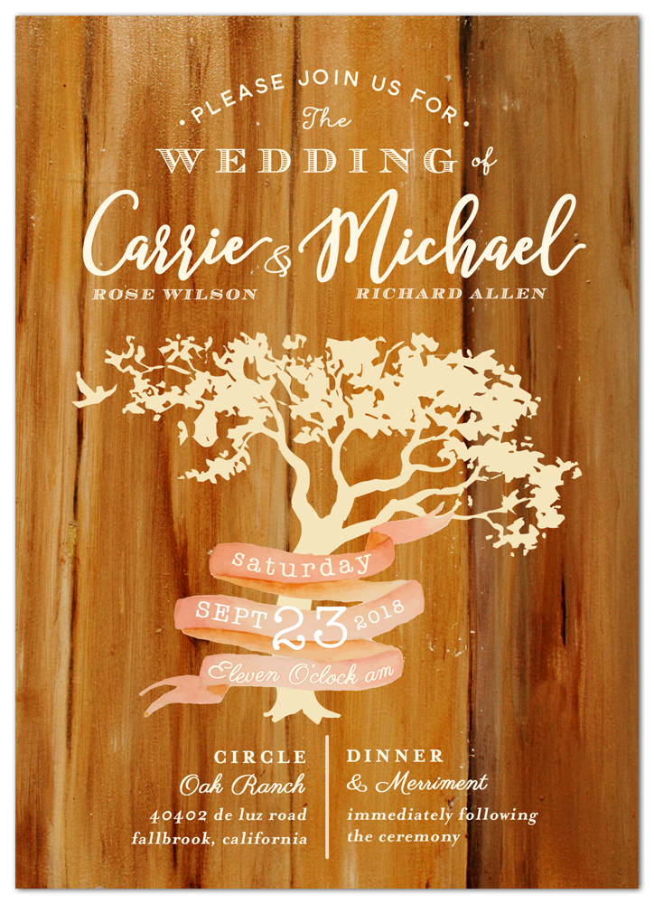 Wedding Invitation - Ribboned Oak Tree