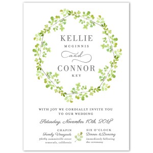 Wedding Invitation - Delicate Leaf Wreath
