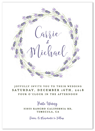 Rustic Wedding Invitation - Lavender Wreath