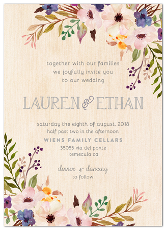 Wedding Invitation - Rustic Purple Bloom