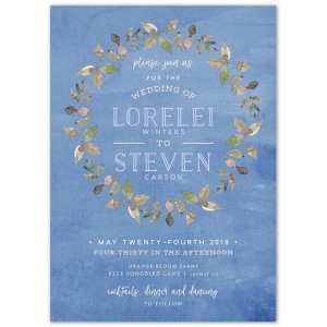 Wedding Invitation - Slate Blue Greenery Wreath