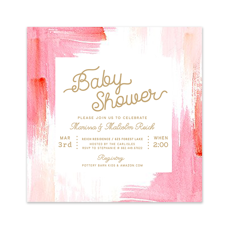 Baby Shower Watercolor Brush Pink Invitation