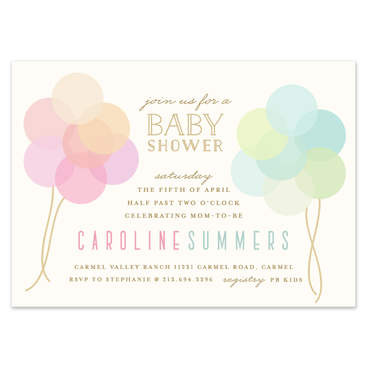 Pastel Balloons He or She Baby Shower Invitation