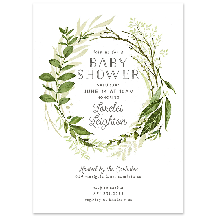 Greenery Wreath Baby Shower Invitation