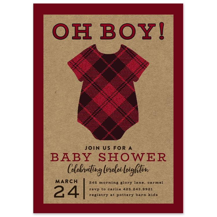 Baby Shower Boy Oneside Red Invitation