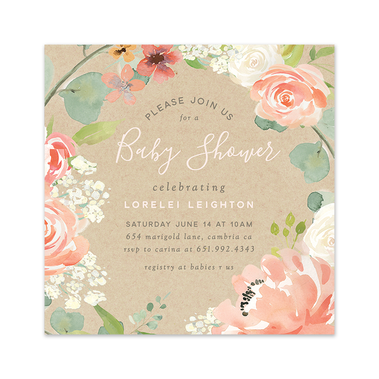 Peach Floral Baby Shower Invitation