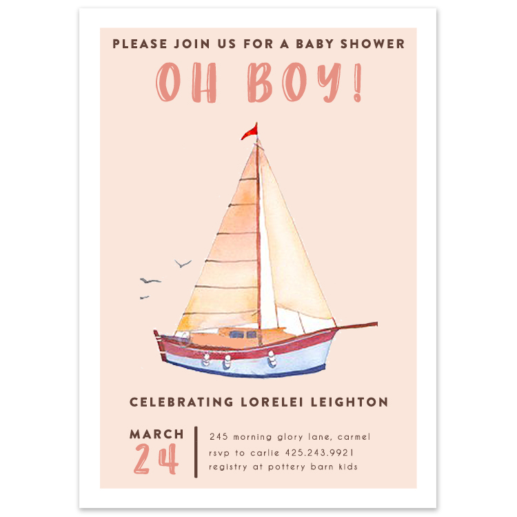Baby Shower Sailboat Boy Invitation
