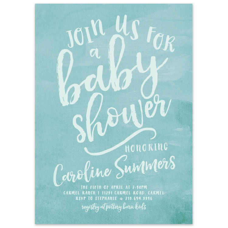 Baby Shower Watercolor Splash Aqua Invitation