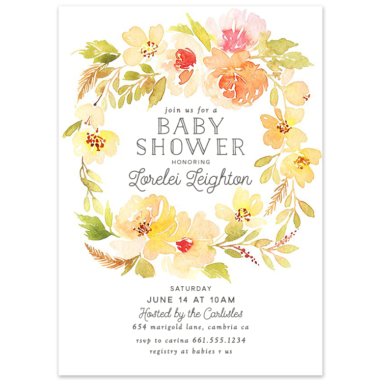 Baby Shower Peach Flower Wreath Invitation