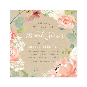 Peach Kraft Floral Bridal Shower Invitation