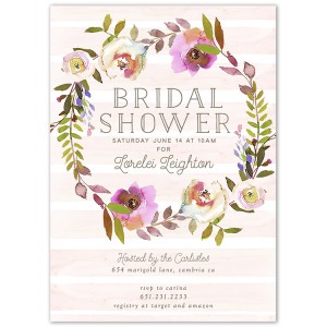 Soft Watercolor Stripe Wreath bridal Shower Invitation