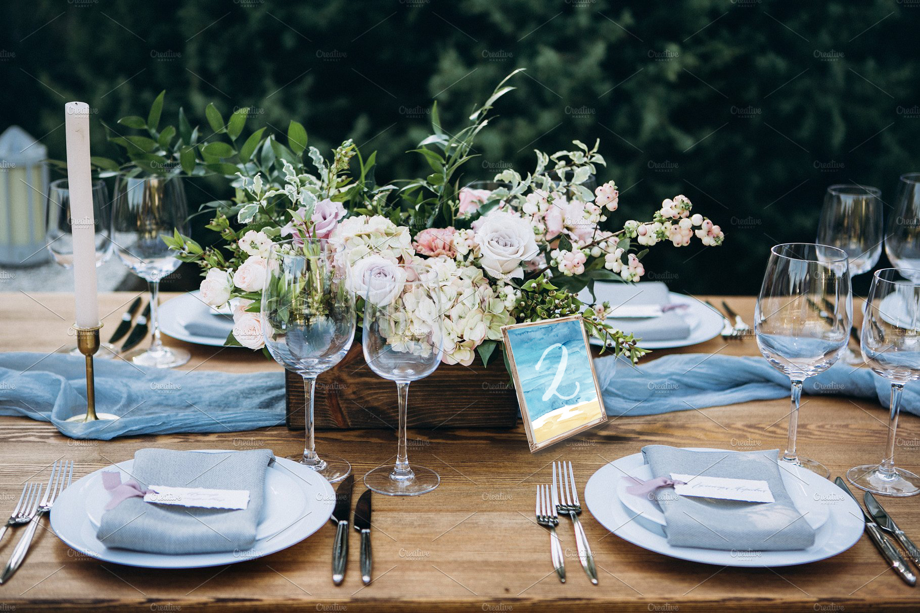 Watercolor Table Numbers Blue