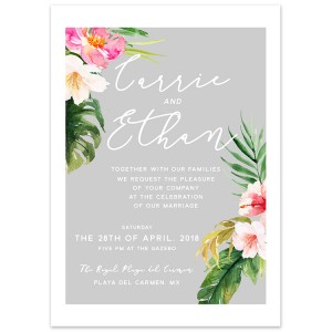 Destination Wedding Invitation - Pink Tropical Flowers Greenery